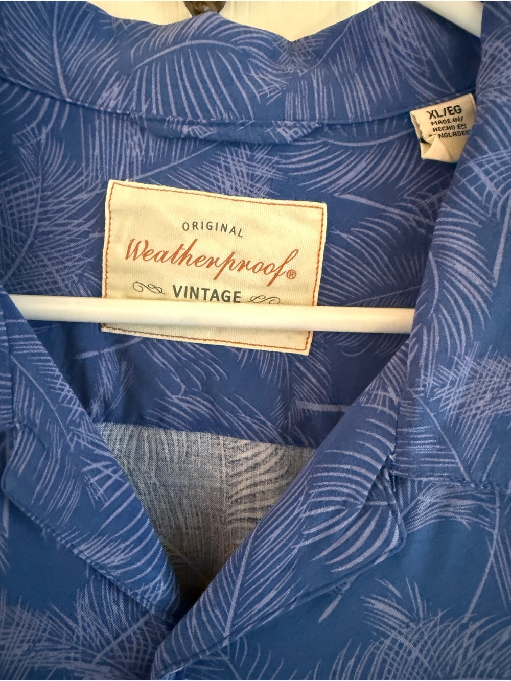 Weatherproof Vintage Blue Short-Sleeve Palm Print Button-Down Shirt
